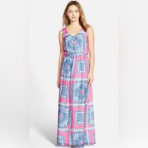 Vineyard Vines 100% Silk Maxi Dress in Blue & Pink Print Size 00